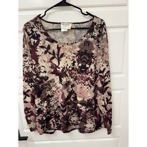 Norm Thompson Women Blouse Shirt XL Colorful Floral Long Sleeve Soft Top